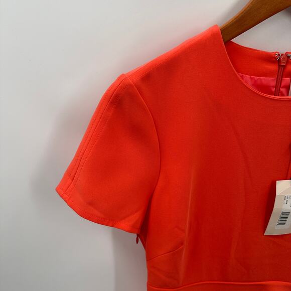 CINQ A SEPT NWT Imogen Short Sleeve Crepe Side Ruched Dress in Hot Coral //  2 - Picture 6 of 13